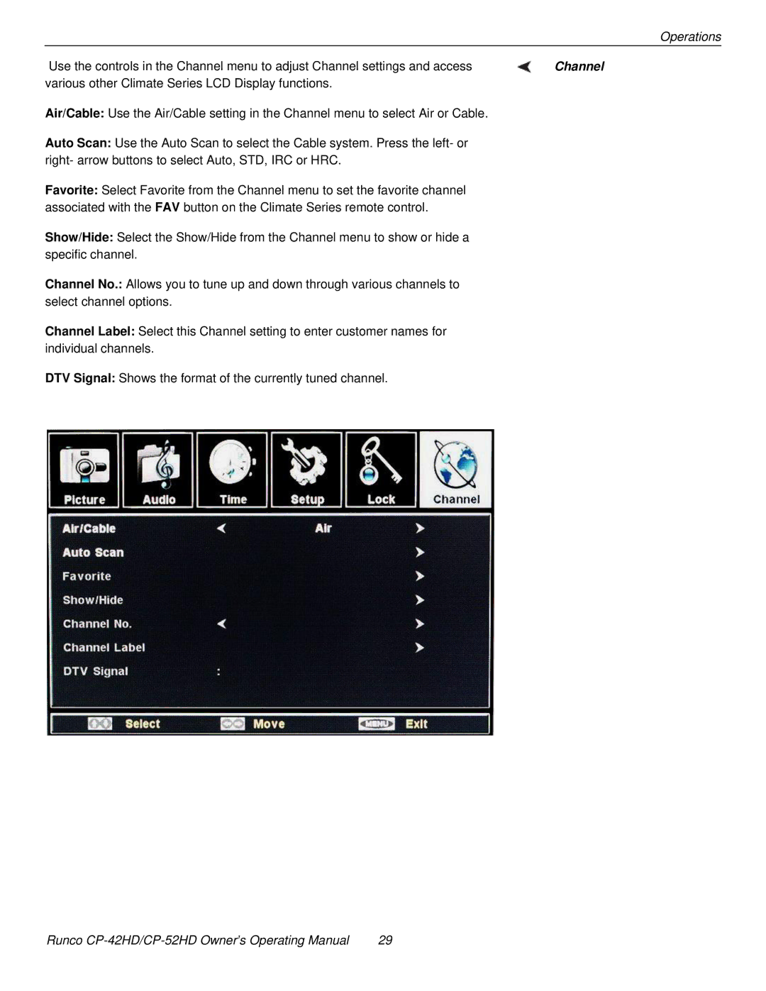 Runco CP-52HD, CP-42HD manual Channel 