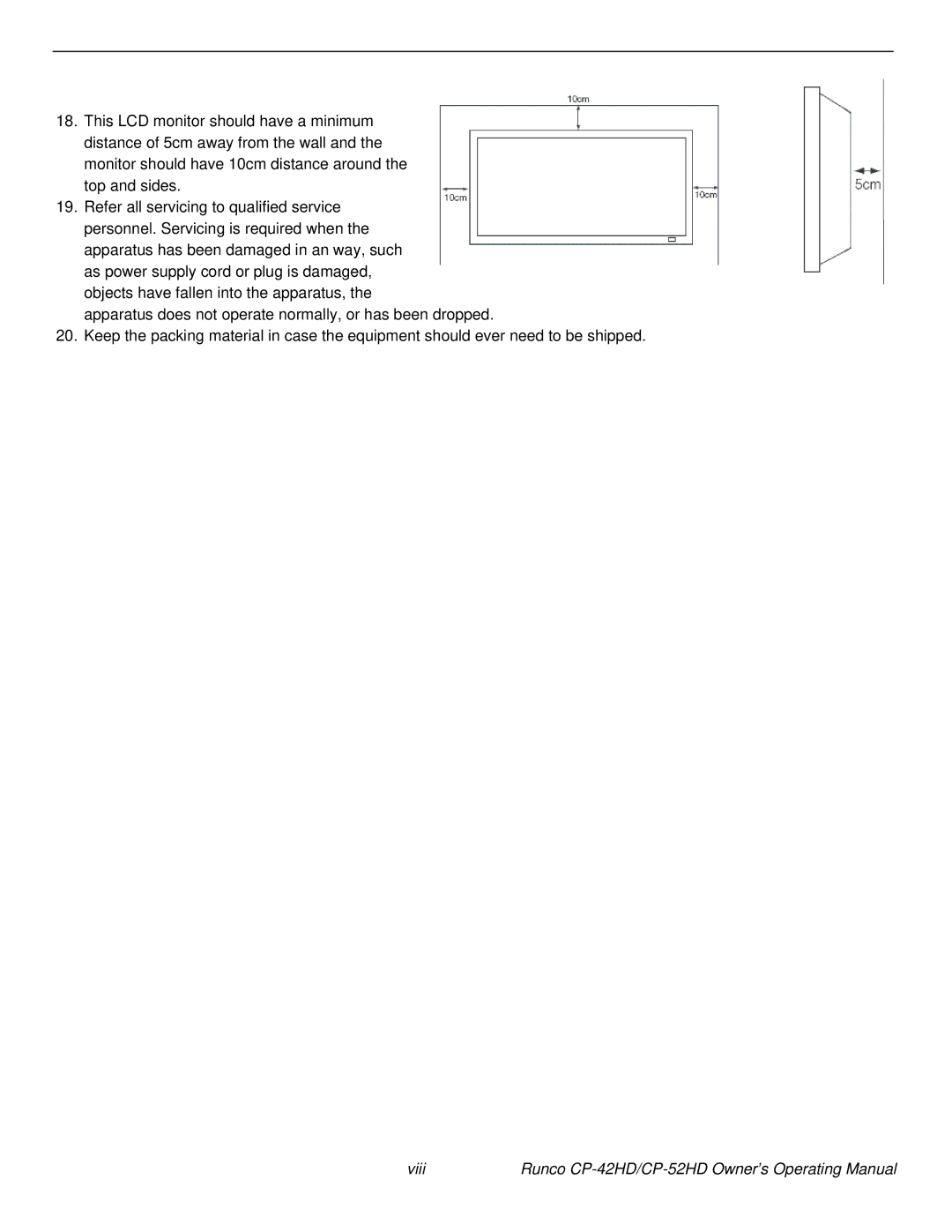 Runco manual Viii Runco CP-42HD/CP-52HD Owner ’s Operating Manual 