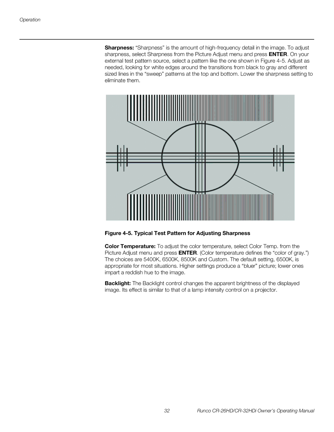 Runco CR-26HD, CR-32HDi manual Typical Test Pattern for Adjusting Sharpness 