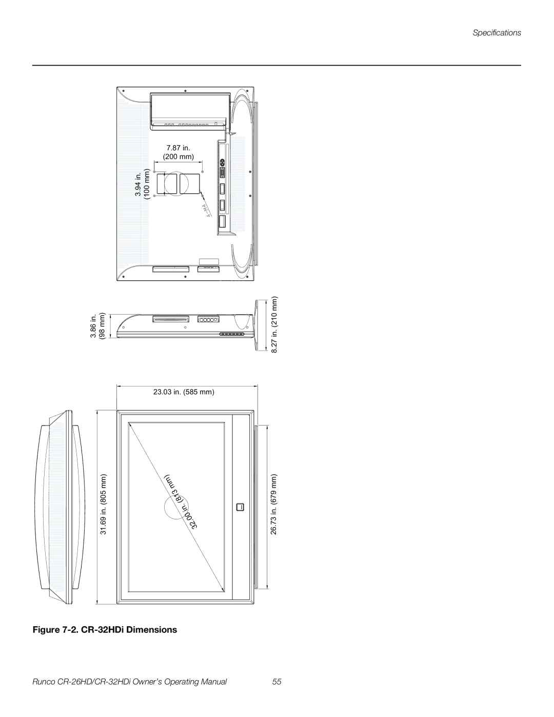 Runco CR-26HD, CR-32HDi manual CR-32HDi Dimensions 