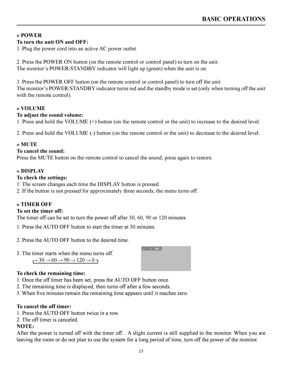 Runco CW-42i manual Basic Operations 