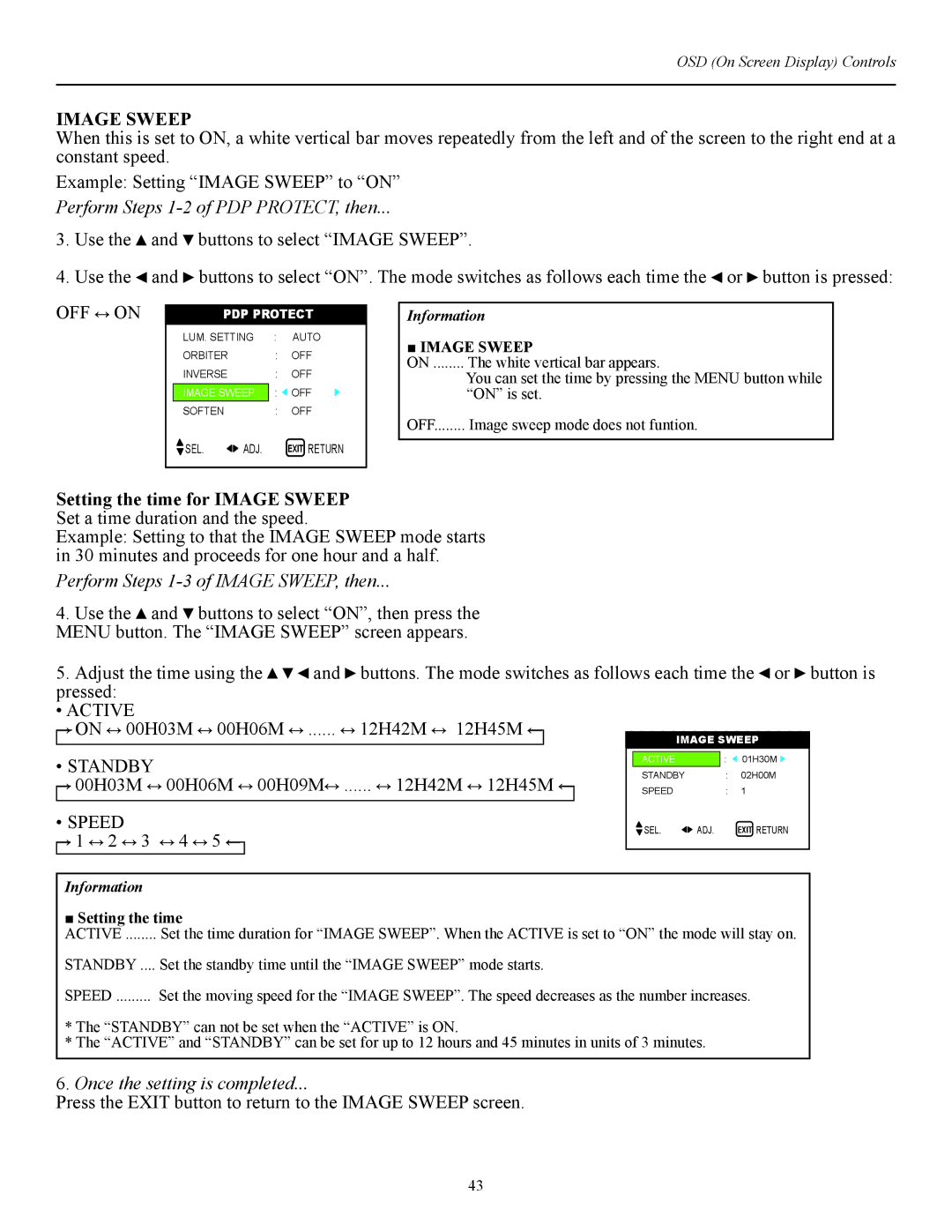 Runco CW-42i manual Image Sweep, Perform Steps 1-3 of Image SWEEP, then, Speed 