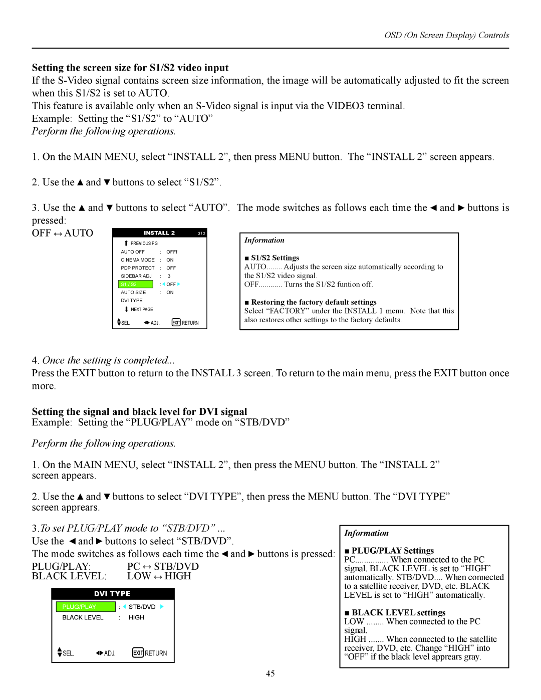 Runco CW-42i manual Setting the screen size for S1/S2 video input, Perform the following operations 