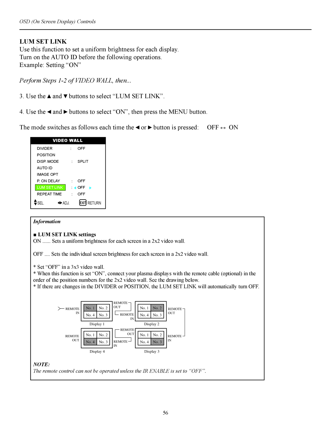 Runco CW-42i manual LUM SET Link settings 