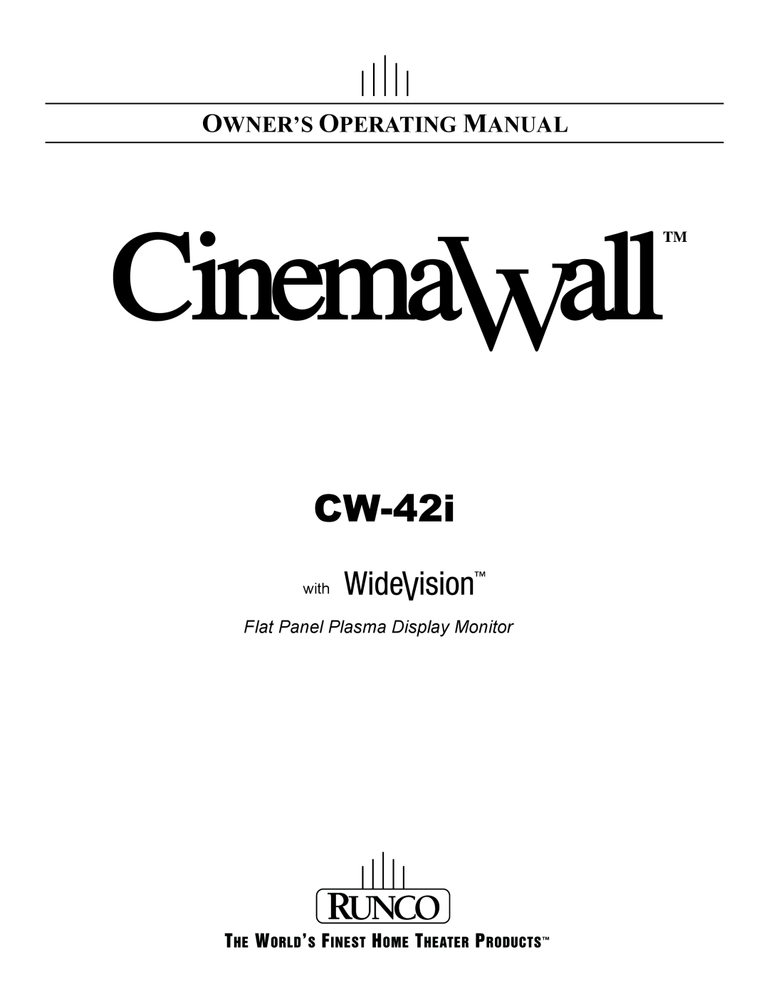 Runco CW-42i manual Owner’S Operating Manual, Flat Panel Plasma Display Monitor, with 