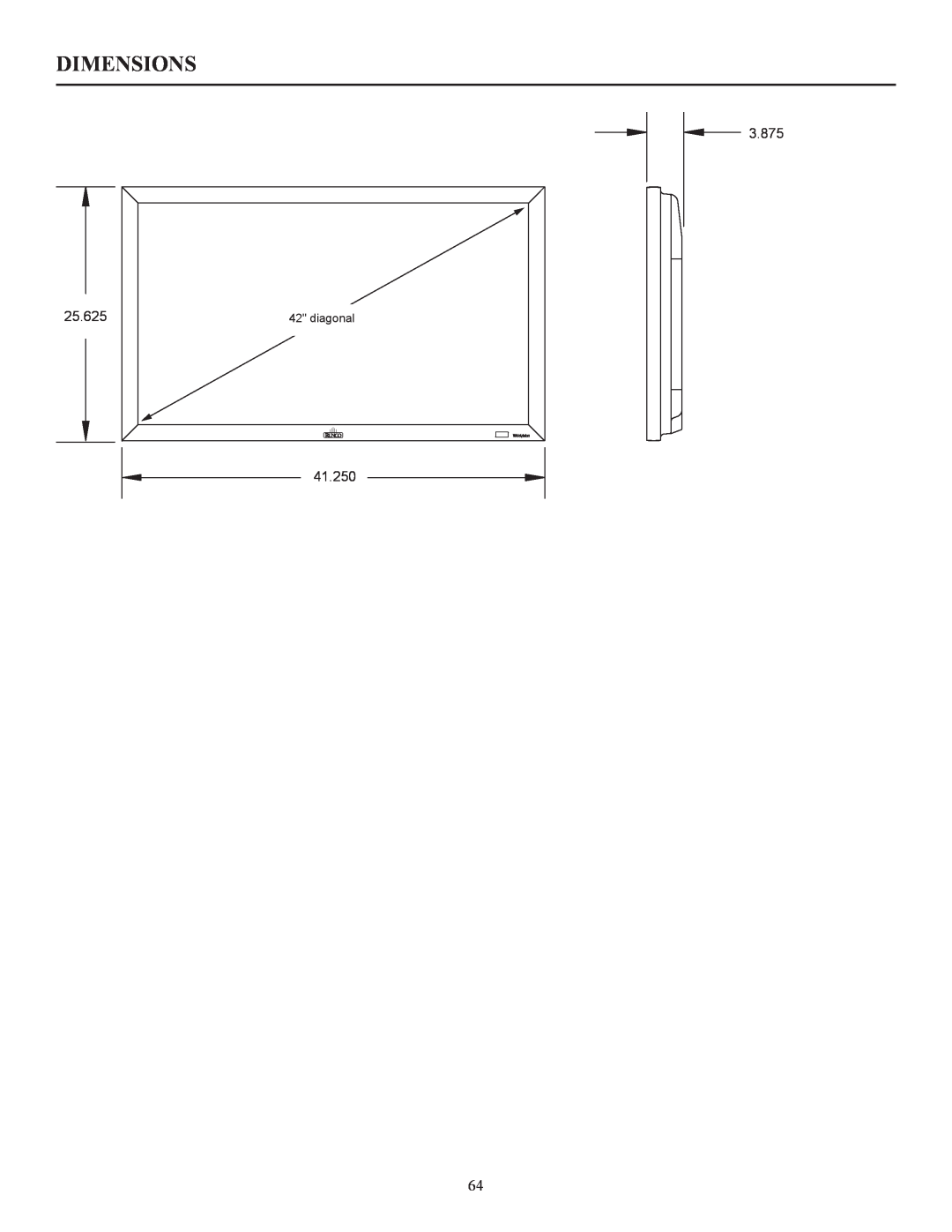 Runco CW-42i manual Dimensions, 3.875, 41.250, diagonal 