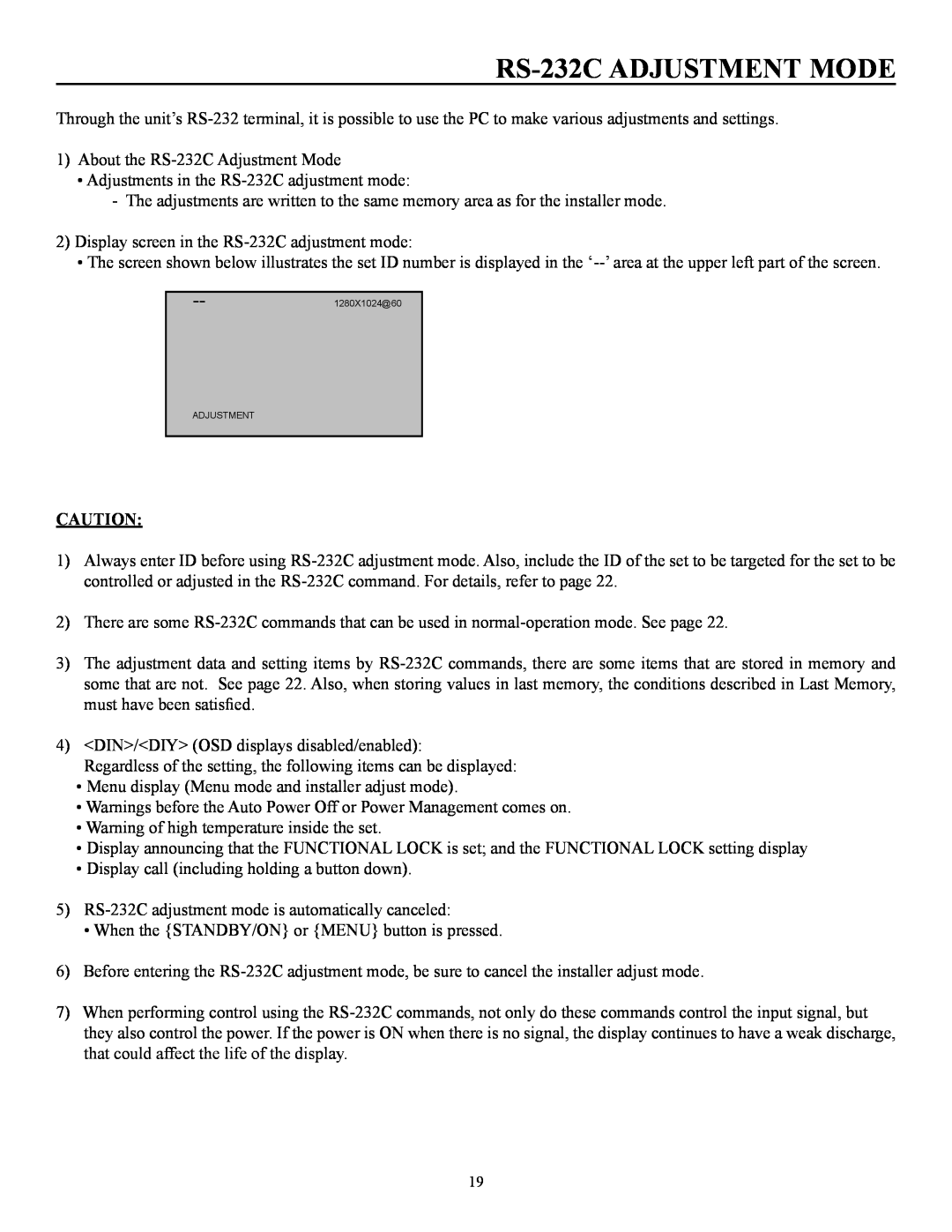 Runco CW-50MC manual RS-232C ADJUSTMENT MODE 