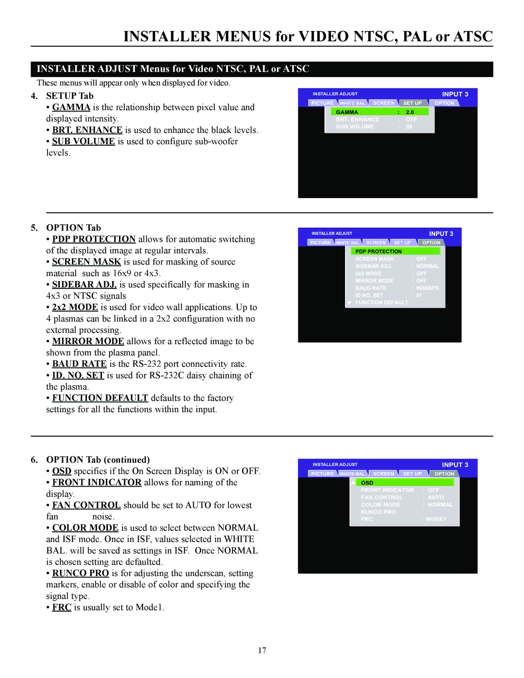 Runco CW-50MC manual Setup Tab, Option Tab 