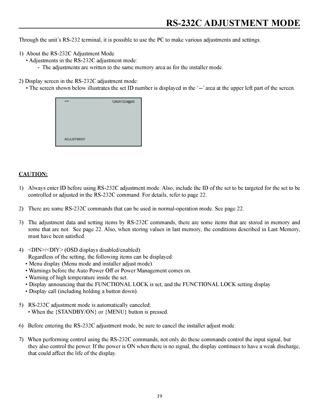 Runco CW-50MC manual RS-232C Adjustment Mode 