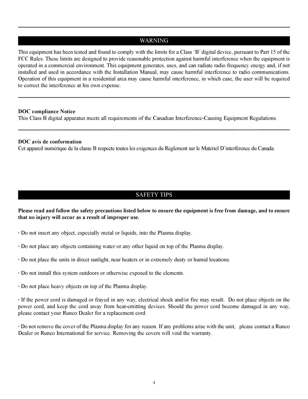 Runco CW-50MC manual DOC compliance Notice, DOC avis de conformation 