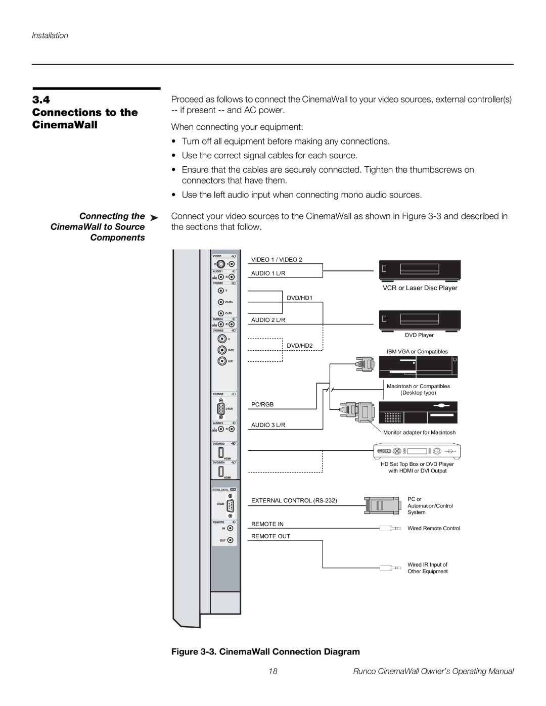 Runco CW-61, CW-50XA, CW-42HD manual Connections to, Connecting, CinemaWall to Source, Components 