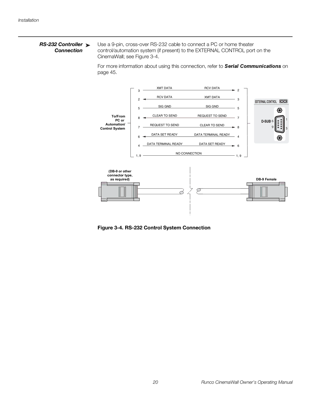 Runco CW-50XA, CW-61, CW-42HD manual RS-232 Controller, Connection 