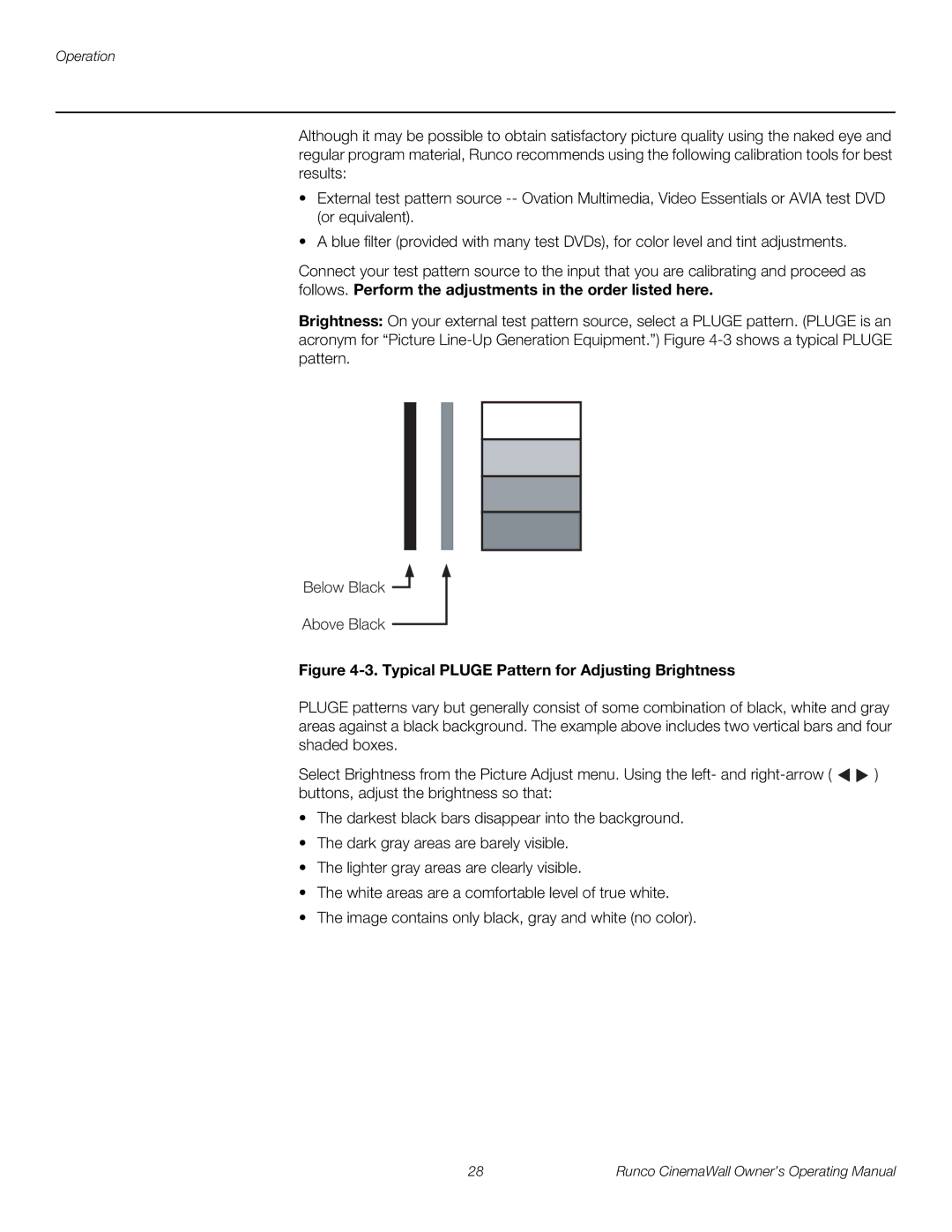 Runco CW-42HD, CW-50XA, CW-61 manual Typical Pluge Pattern for Adjusting Brightness 