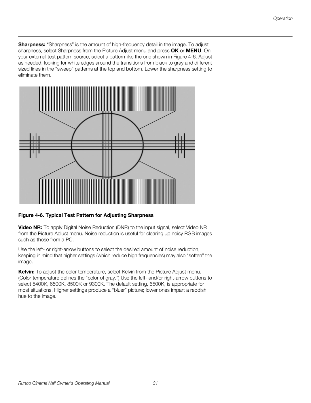 Runco CW-42HD, CW-50XA, CW-61 manual Typical Test Pattern for Adjusting Sharpness 