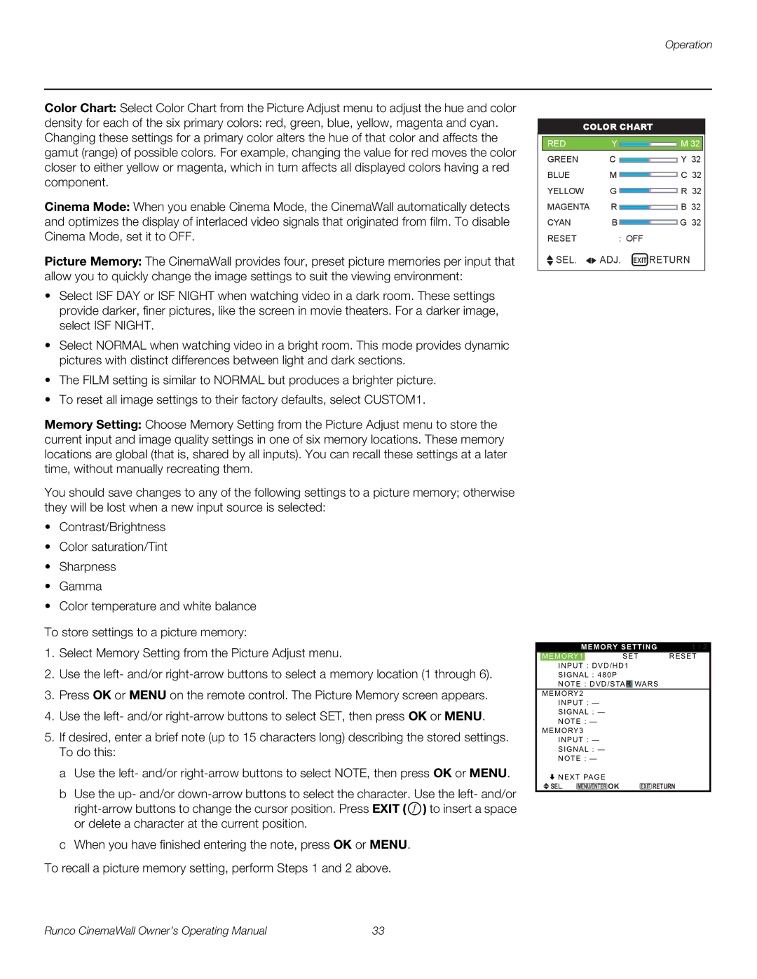 Runco CW-61, CW-50XA, CW-42HD manual SEL. ADJ. Exit Return 