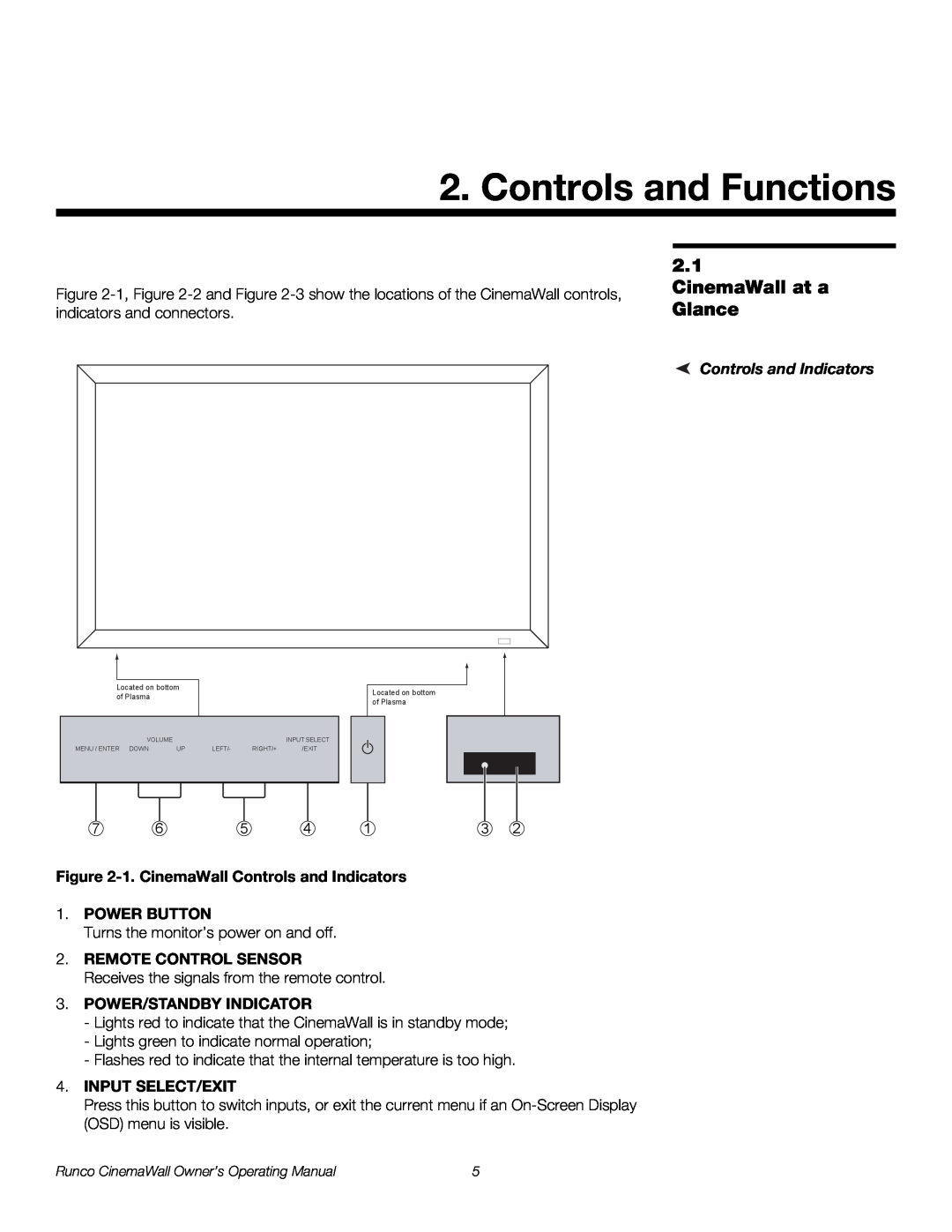 Runco CW-50XA, CW-61 manual Controls and Functions, CinemaWall at a Glance, Controls and Indicators, Remote Control Sensor 