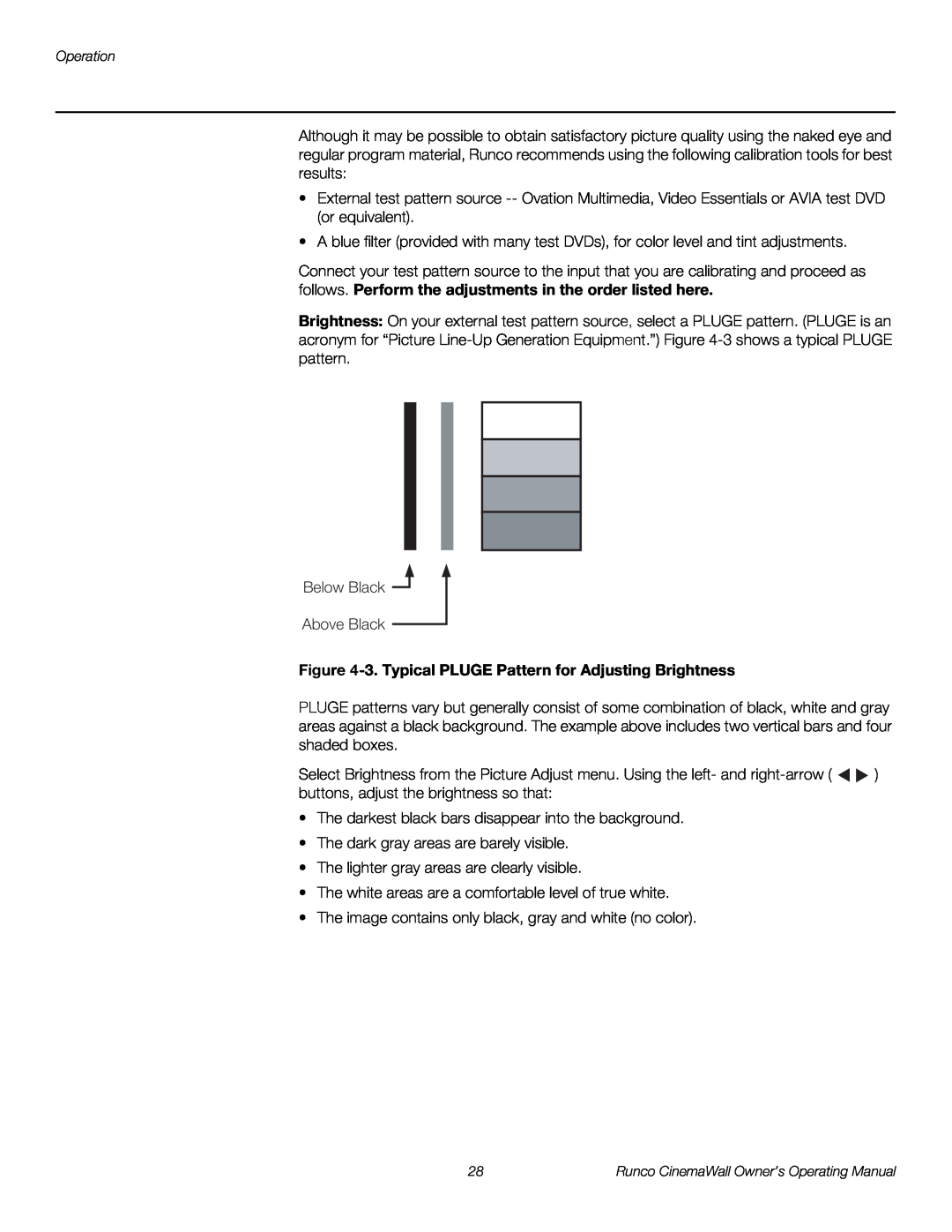 Runco CW-42HD, CW-50XA, CW-61 manual 3. Typical PLUGE Pattern for Adjusting Brightness 