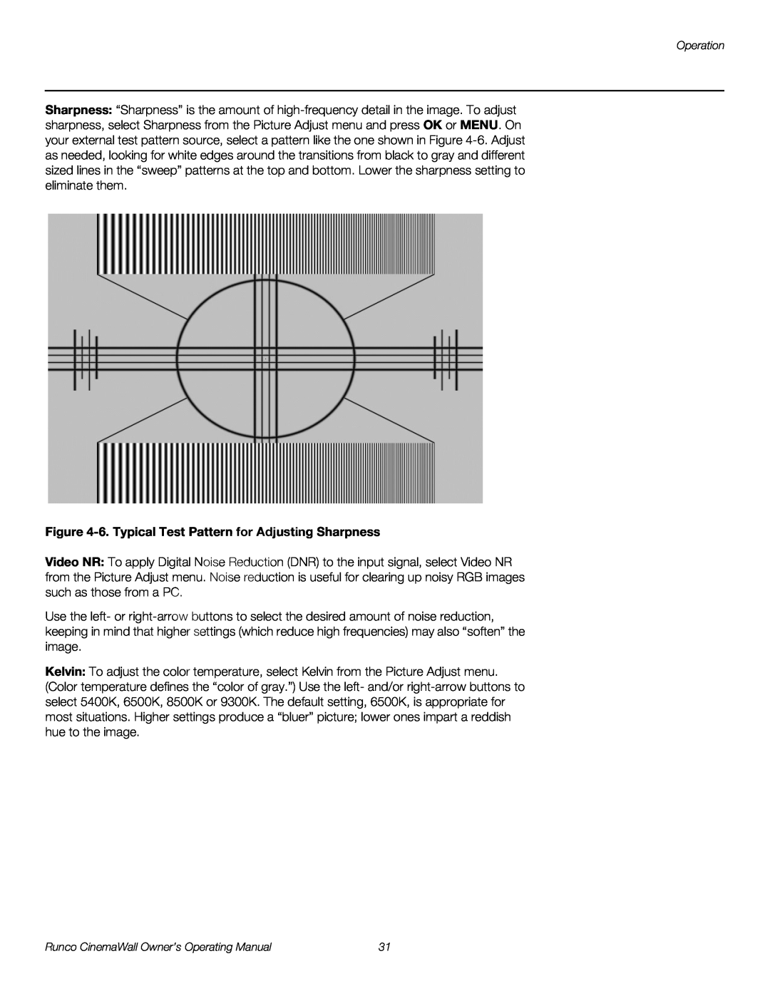 Runco CW-42HD, CW-50XA, CW-61 manual 6. Typical Test Pattern for Adjusting Sharpness 