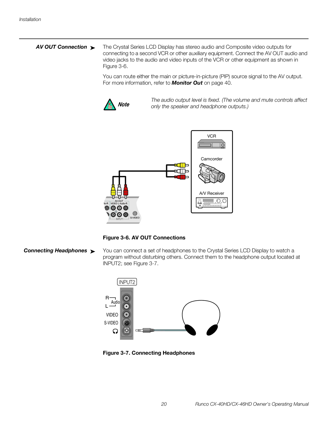 Runco CX-46HD, CX-40HD manual AV OUT Connections 