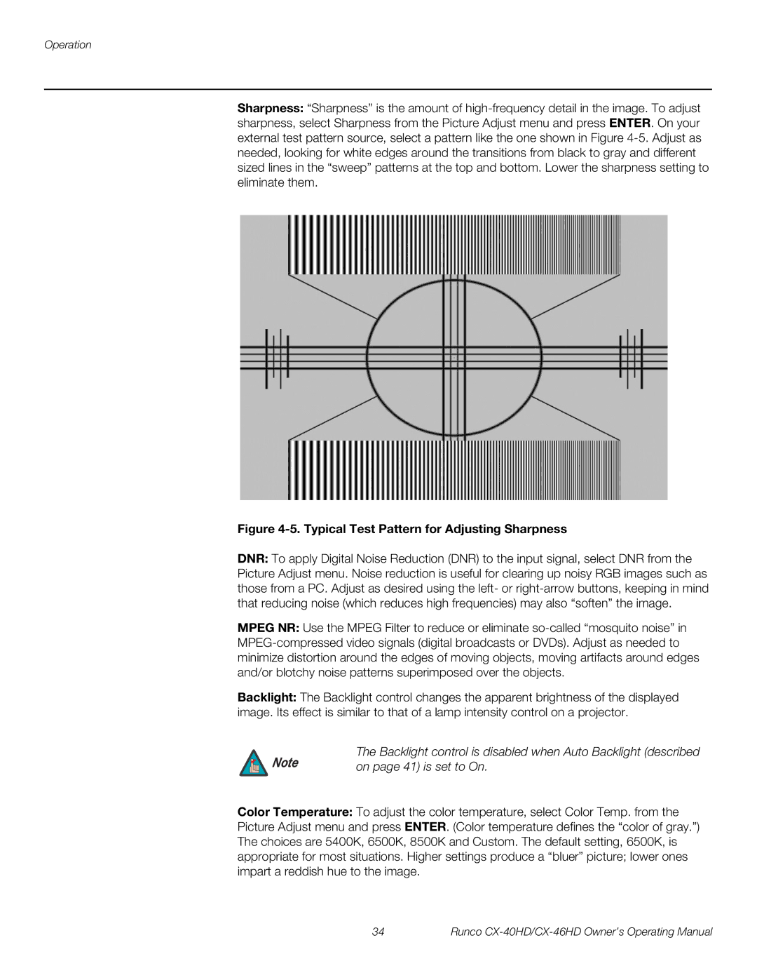 Runco CX-46HD, CX-40HD manual Typical Test Pattern for Adjusting Sharpness 