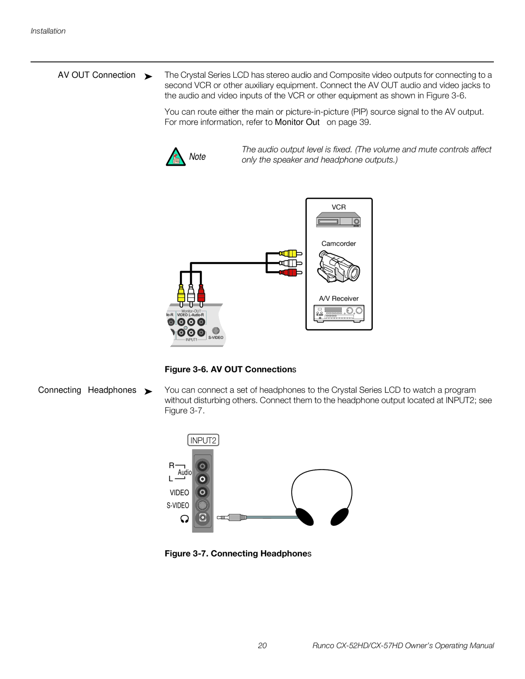 Runco CX-52HD, CX-57HD manual AV OUT Connections 