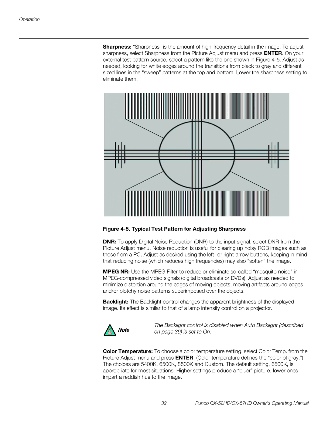 Runco CX-52HD, CX-57HD manual Typical Test Pattern for Adjusting Sharpness 