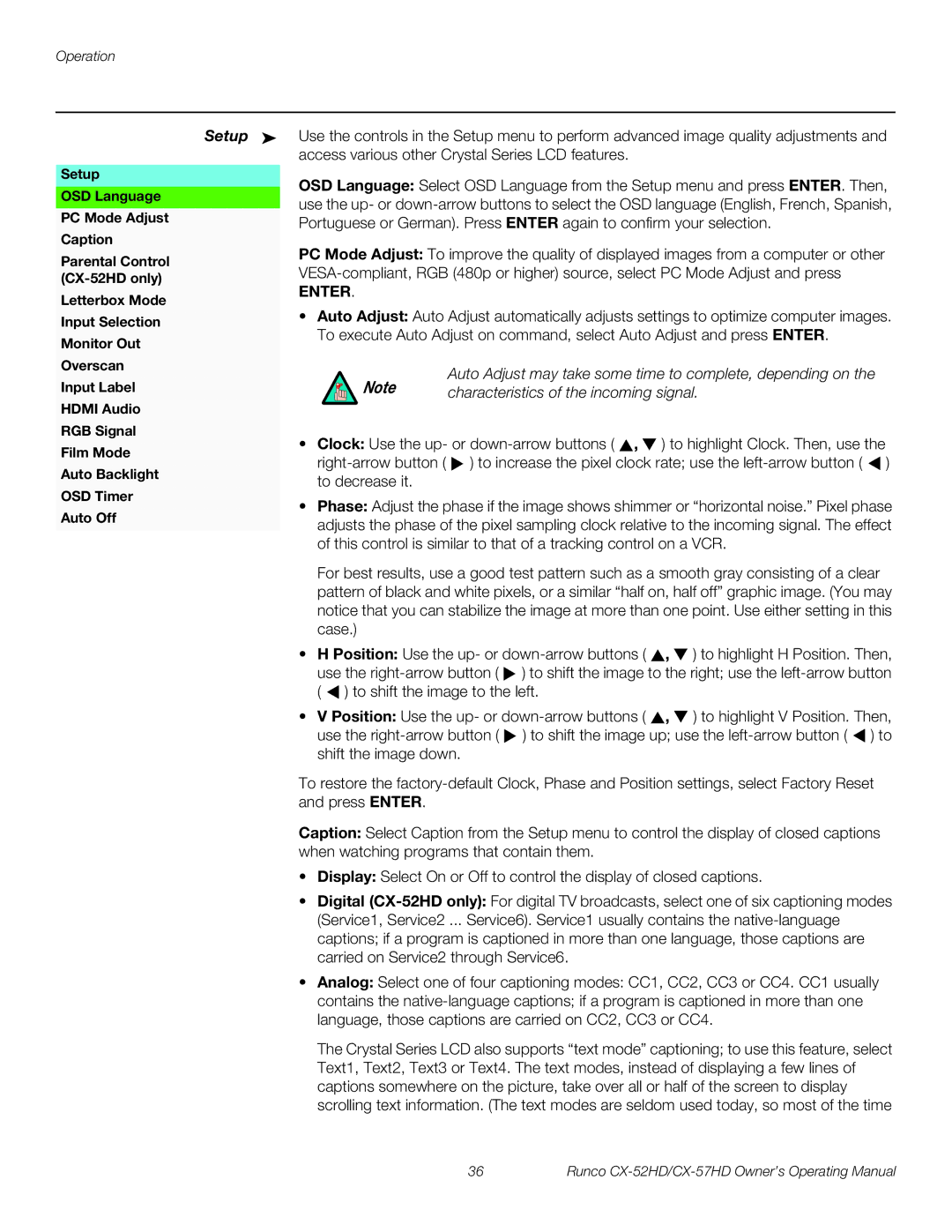 Runco CX-52HD, CX-57HD manual Characteristics of the incoming signal 