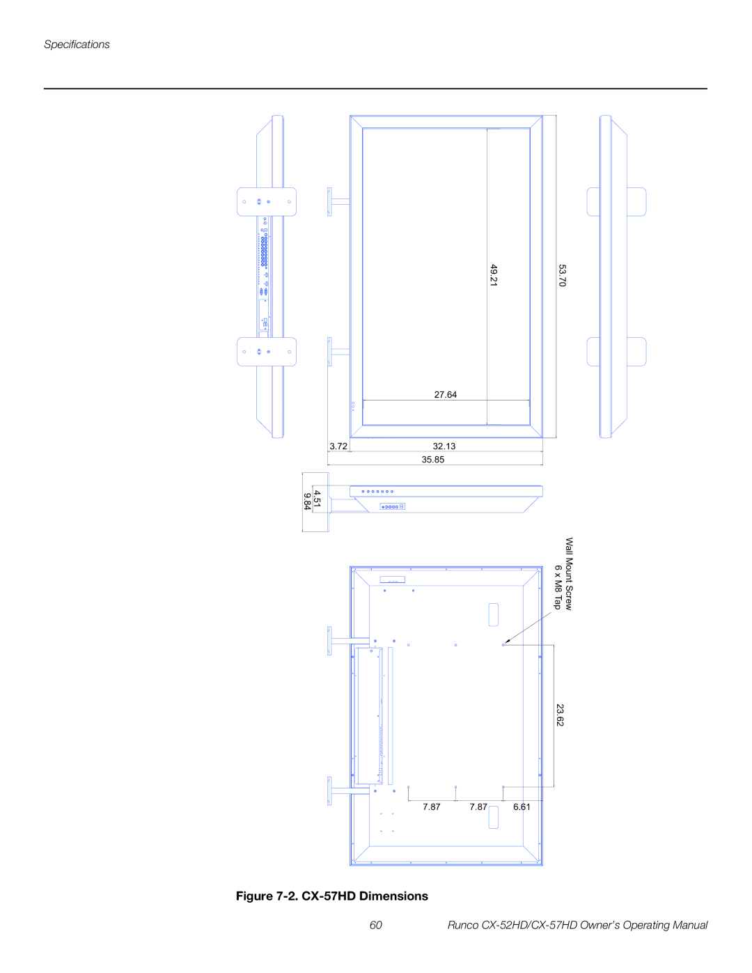 Runco CX-52HD manual CX-57HD Dimensions 