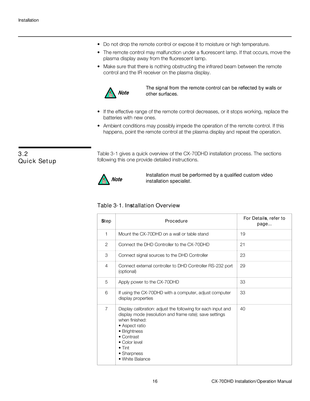 Runco CX-70DHD operation manual Quick Setup, Installation Overview, Step Procedure For Details, refer to 