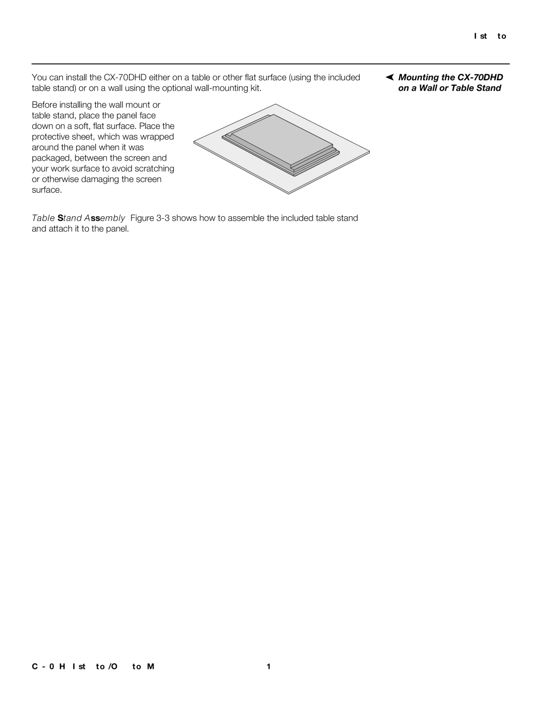 Runco operation manual Mounting the CX-70DHD, On a Wall or Table Stand 