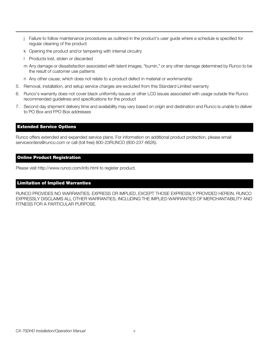 Runco CX-70DHD operation manual 