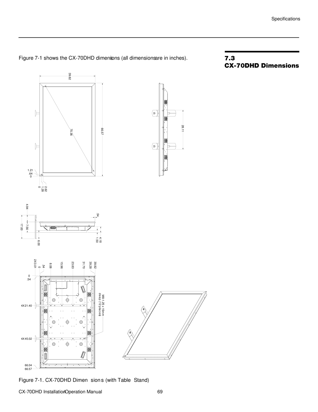 Runco operation manual CX-70DHD Dimensions with Table Stand 