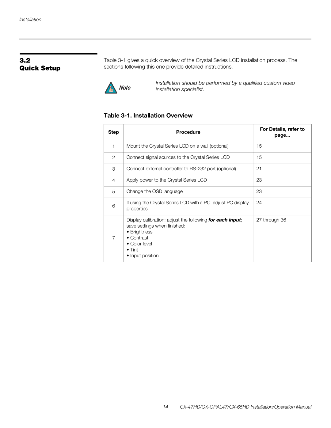 Runco CX-65HD, CX-OPAL47, CX-47HD operation manual Quick Setup, Installation Overview 