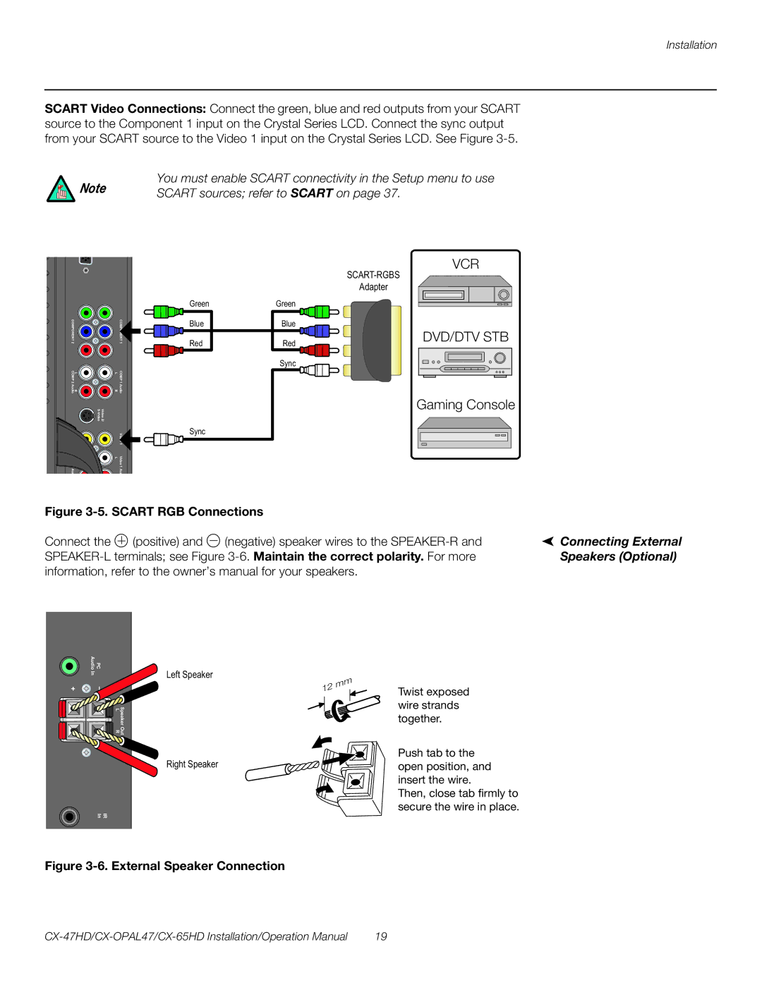 Runco CX-OPAL47, CX-65HD, CX-47HD operation manual Connecting External, Speakers Optional 