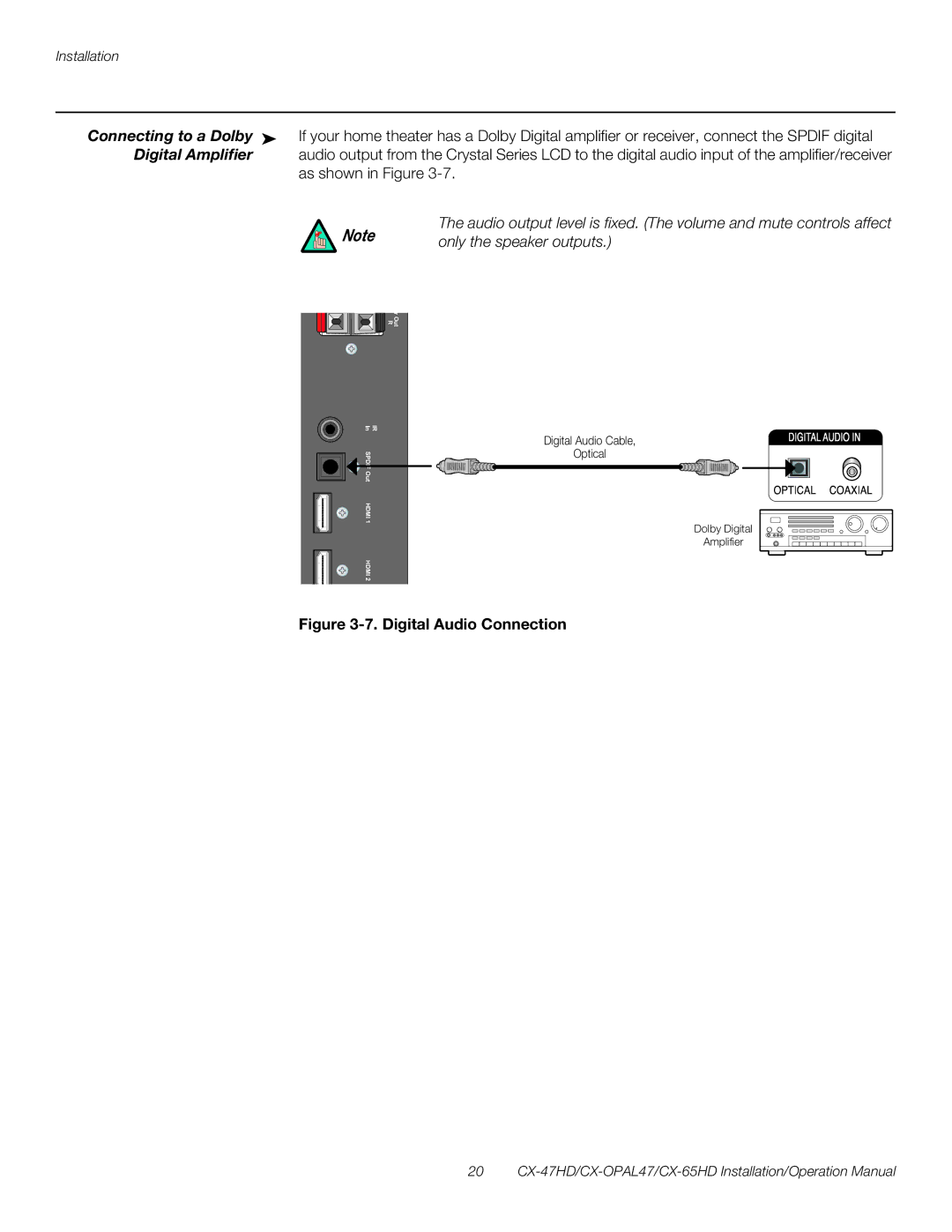 Runco CX-65HD, CX-OPAL47, CX-47HD operation manual Digital Audio Connection 