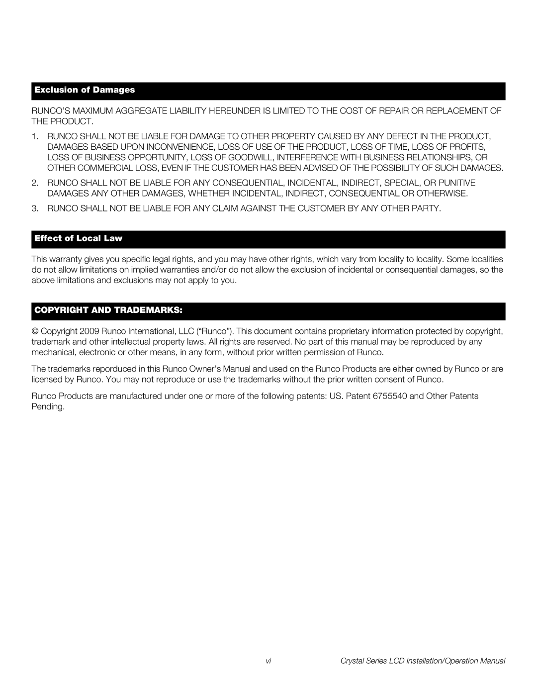 Runco CX-47HD, CX-OPAL47, CX-OPAL42, CX-OPAL55, CX-65HD, CX-55HD, CX-42HD operation manual Copyright and Trademarks 