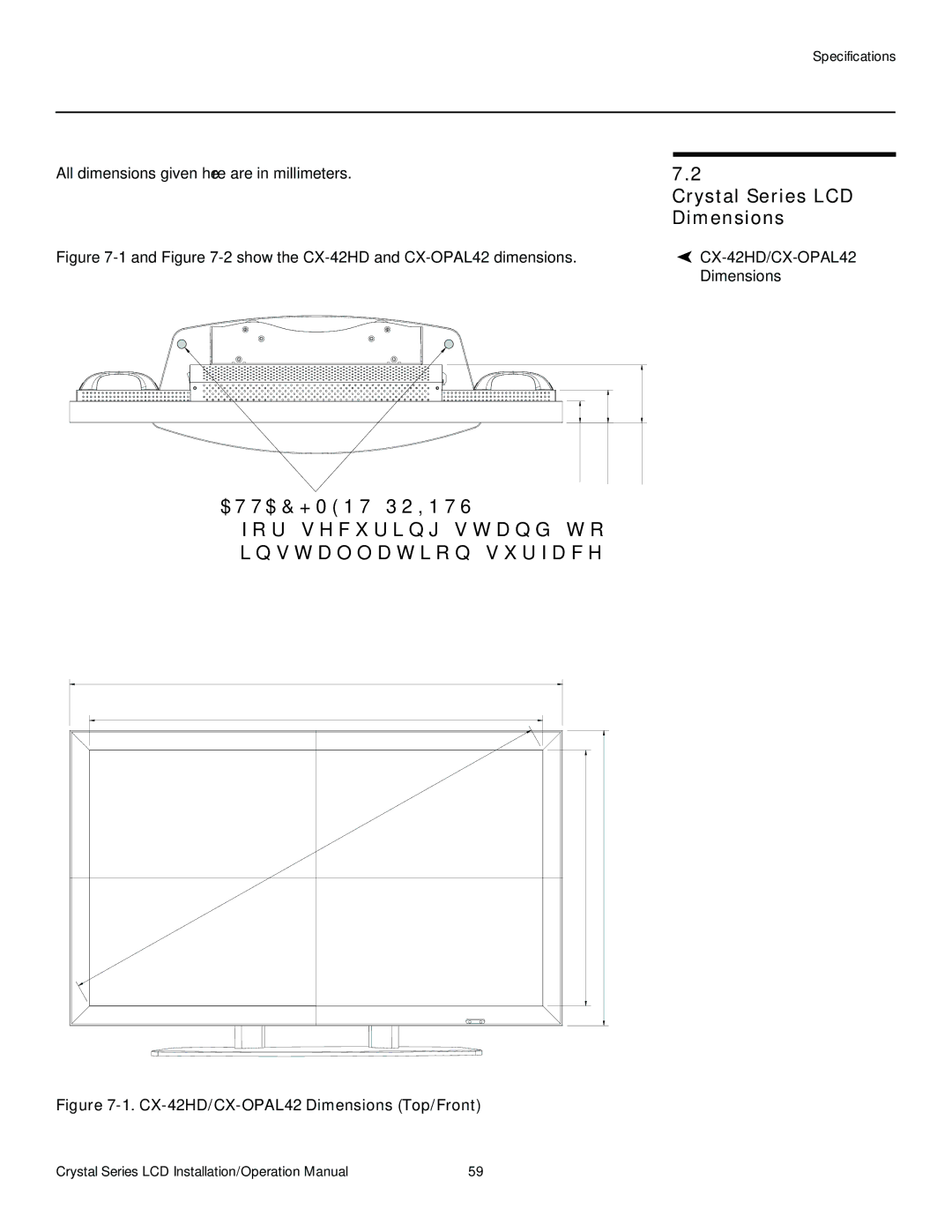 Runco CX-65HD, CX-OPAL47, CX-OPAL42, CX-OPAL55, CX-55HD, CX-42HD, CX-47HD operation manual Crystal Series LCD Dimensions 