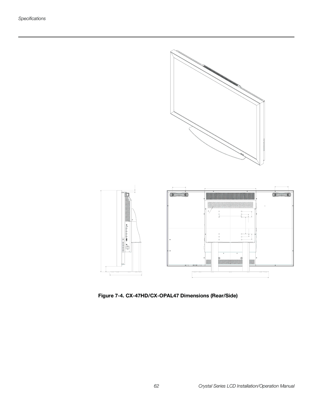 Runco CX-OPAL42, CX-OPAL55, CX-65HD, CX-55HD, CX-42HD operation manual CX-47HD/CX-OPAL47 Dimensions Rear/Side 