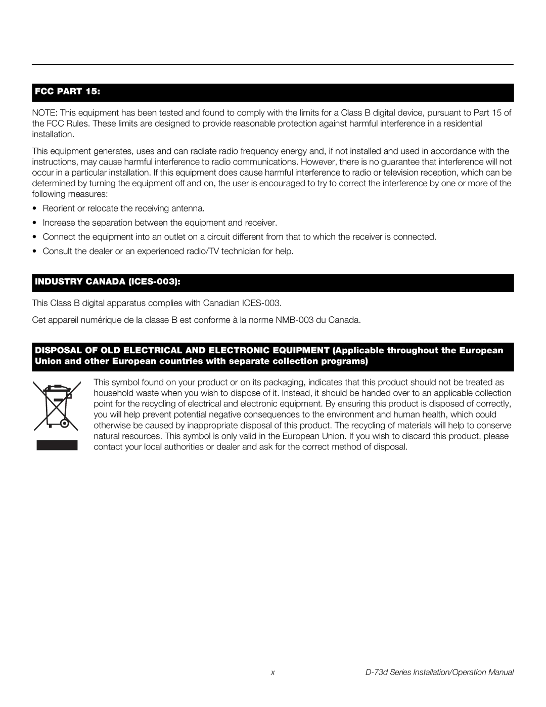 Runco D-73D operation manual FCC Part 