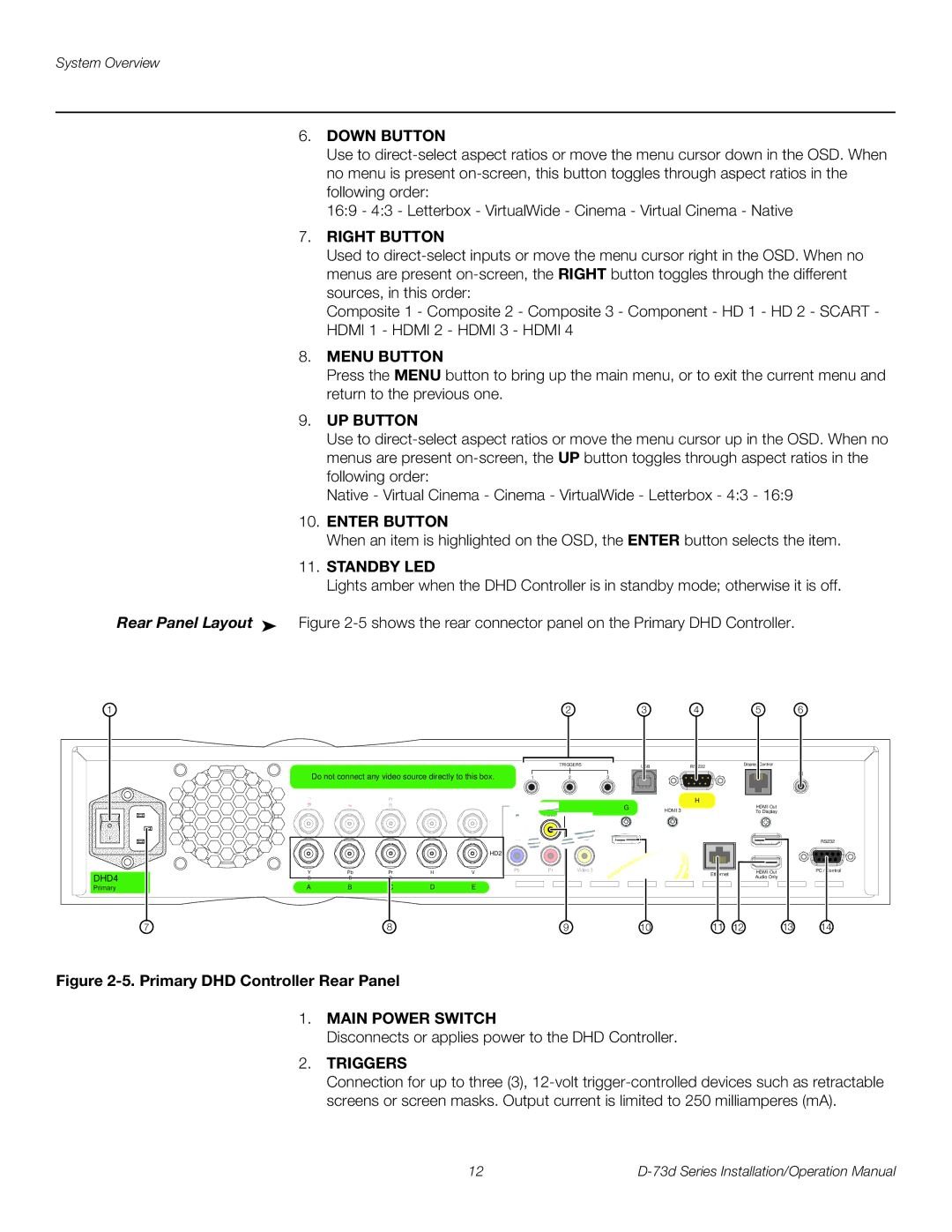 Runco D-73D operation manual Enter Button 