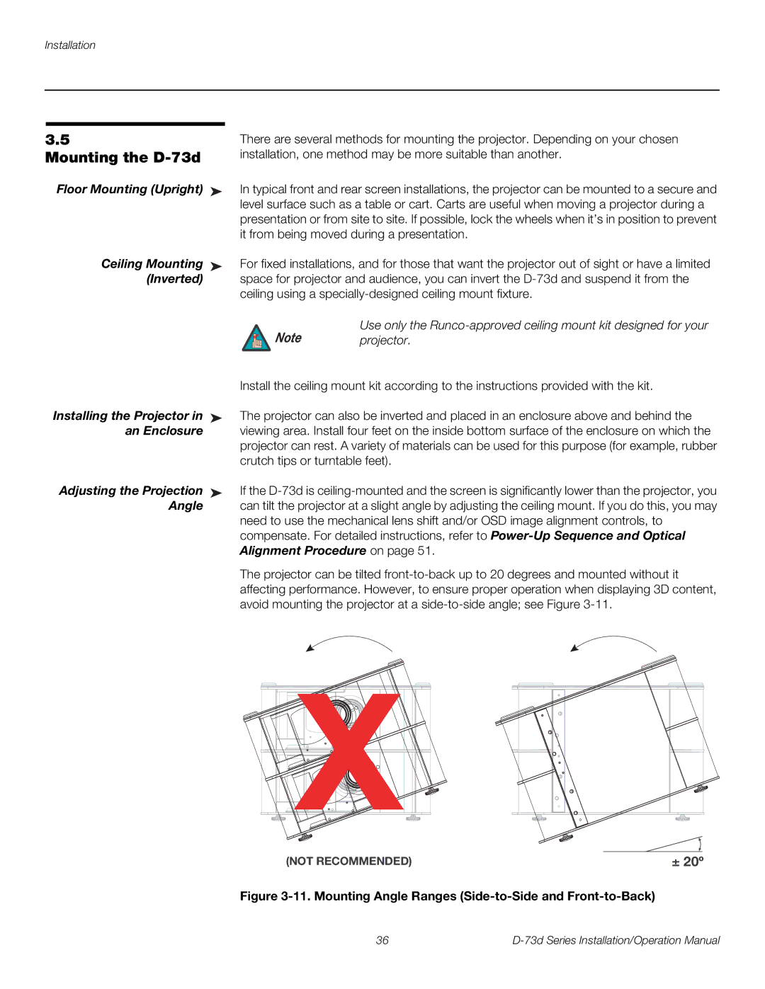 Runco D-73D operation manual Mounting the D-73d 