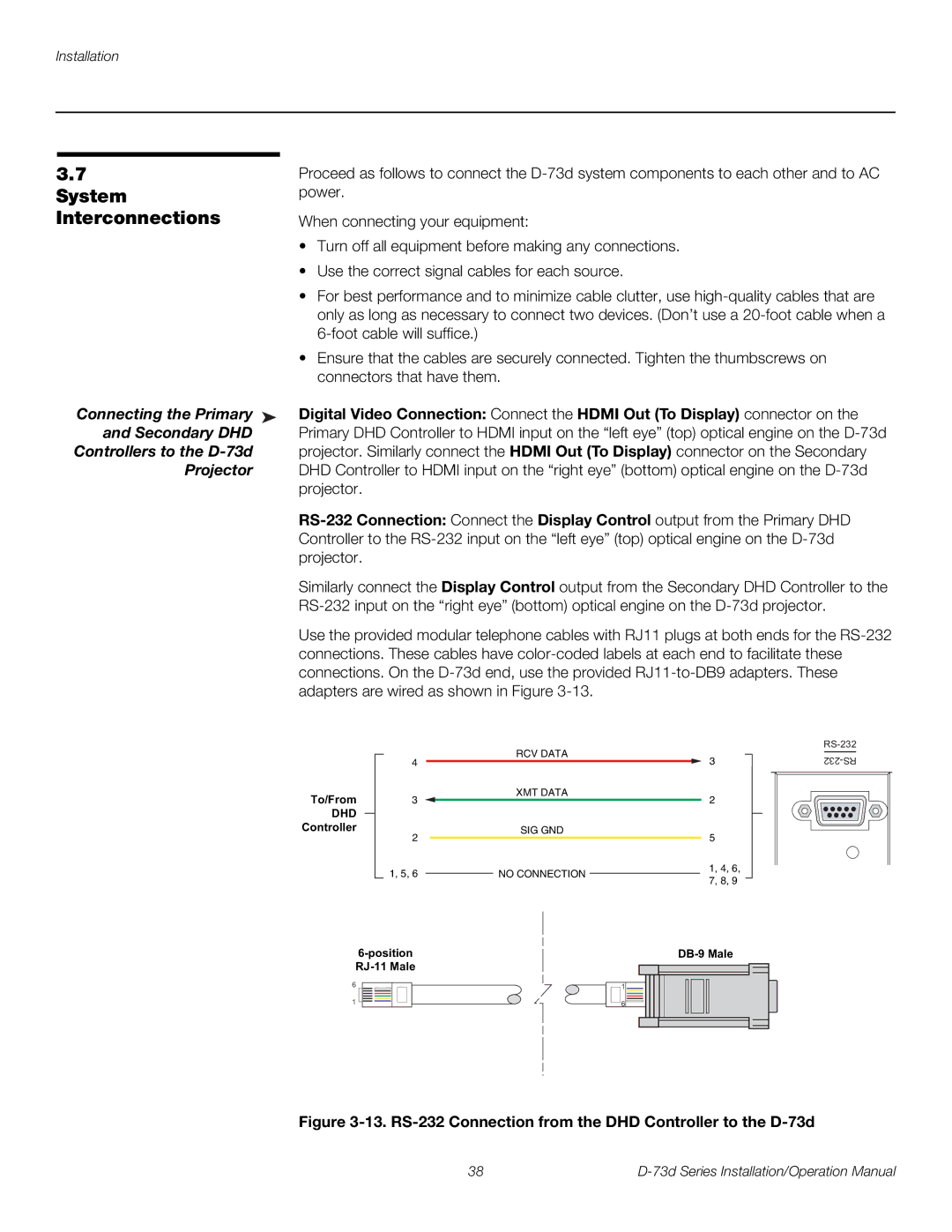 Runco D-73D operation manual System, Interconnections 