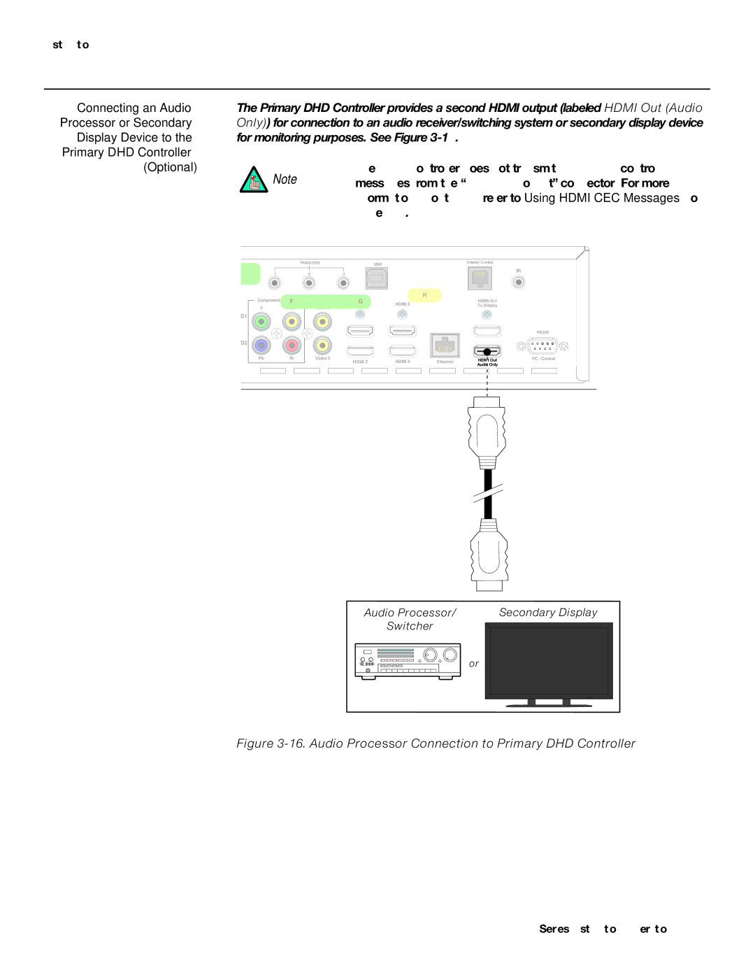 Runco D-73D Audio Processor Connection to Primary DHD Controller, Audio Processor Secondary Display Switcher 