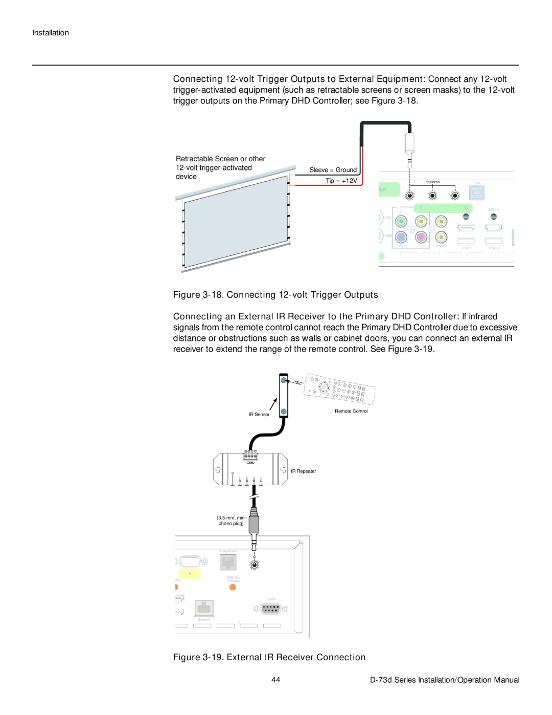 Runco D-73D operation manual External IR Receiver Connection 