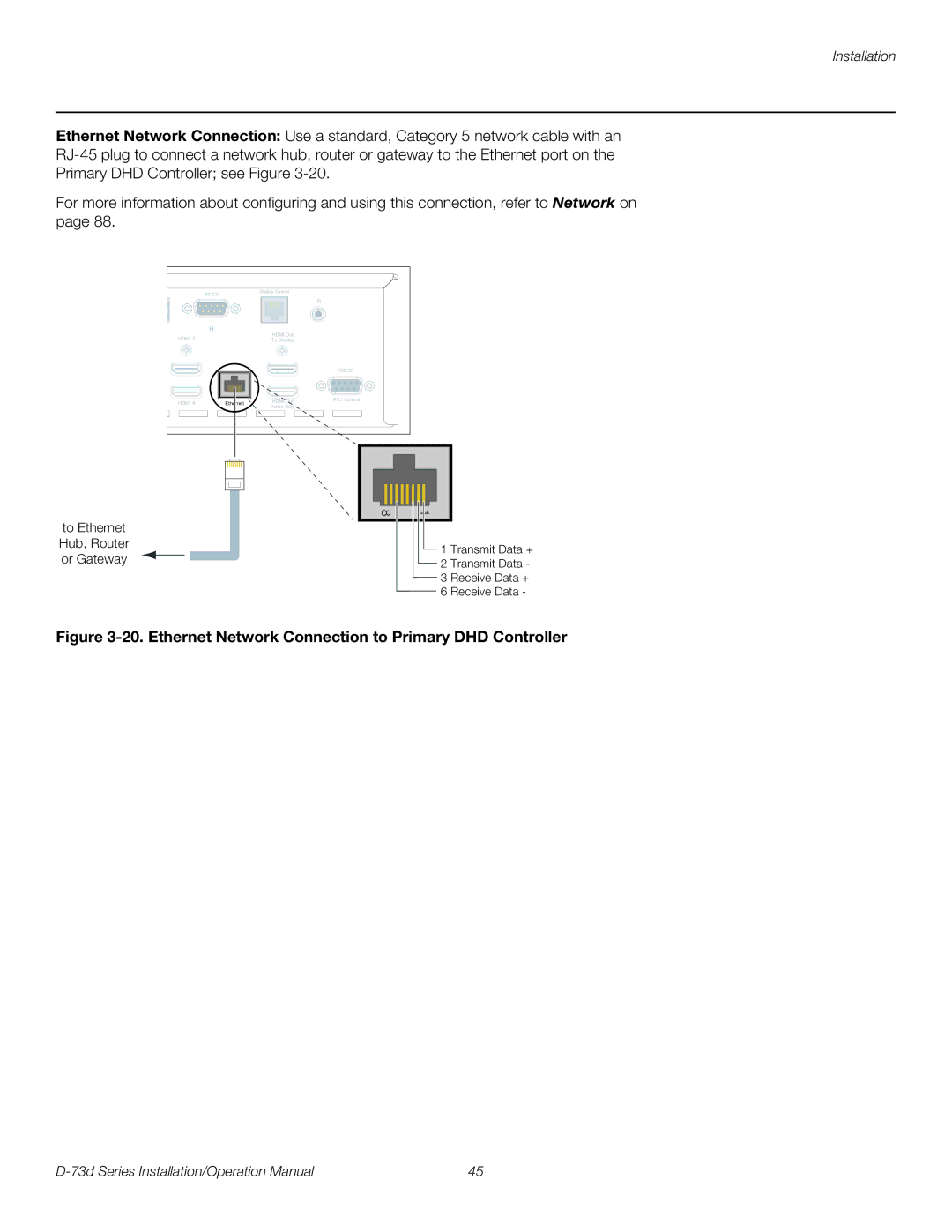 Runco D-73D operation manual Ethernet Network Connection to Primary DHD Controller 