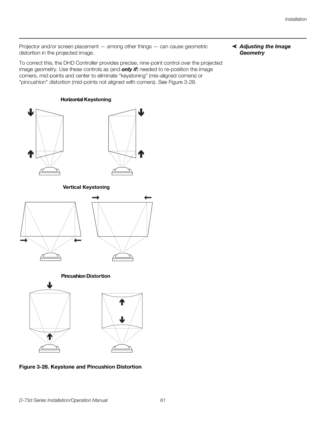 Runco D-73D operation manual Adjusting the Image, Geometry 