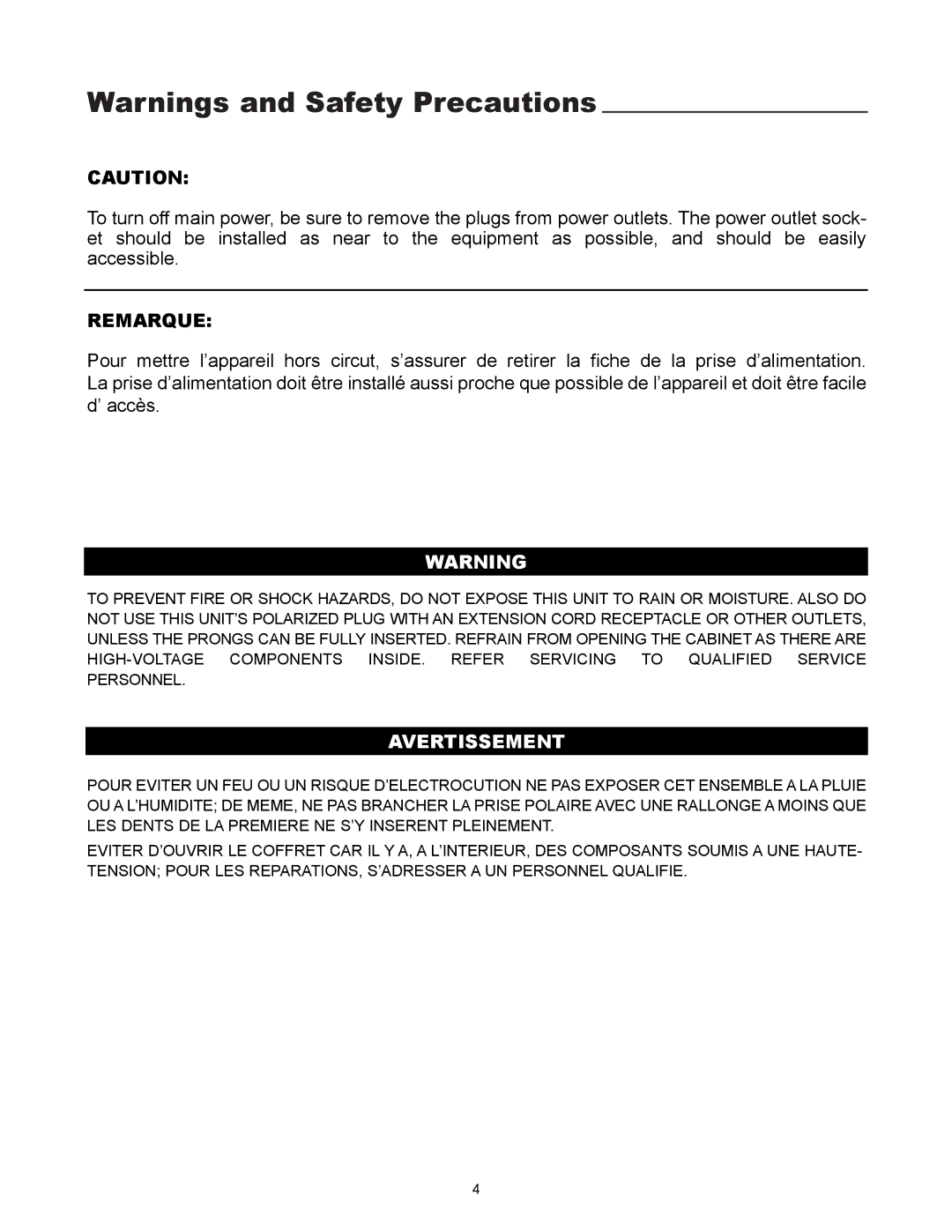 Runco DLC-2000HD user manual Avertissement 