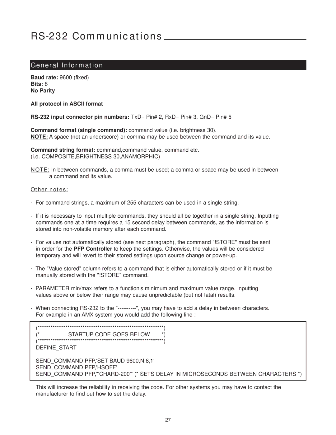 Runco DR-300c manual RS-232 Communications, General Information 