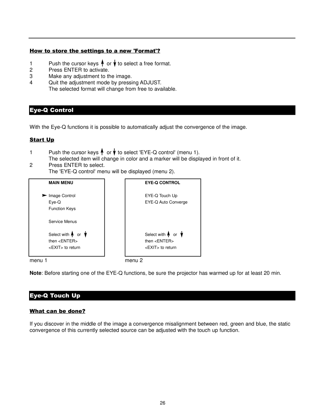 Runco DTV-1200 owner manual Eye-Q Control, Eye-Q Touch Up 