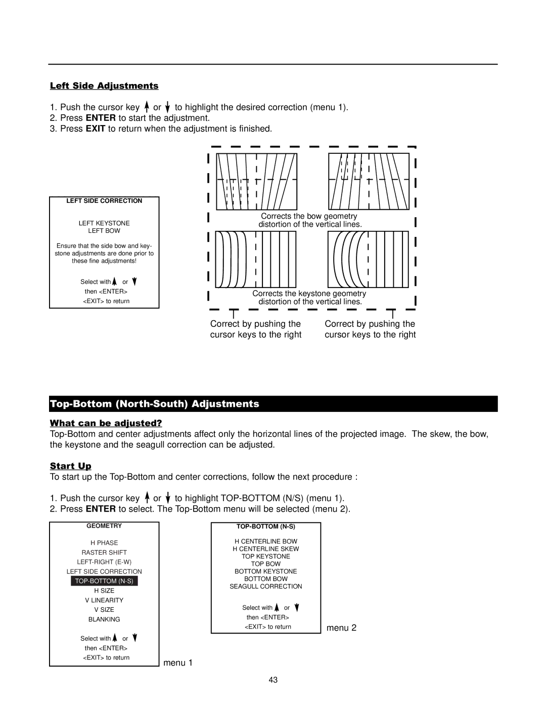 Runco DTV-1200 owner manual Top-Bottom North-South Adjustments, Geometry, Top-Bottom N-S 